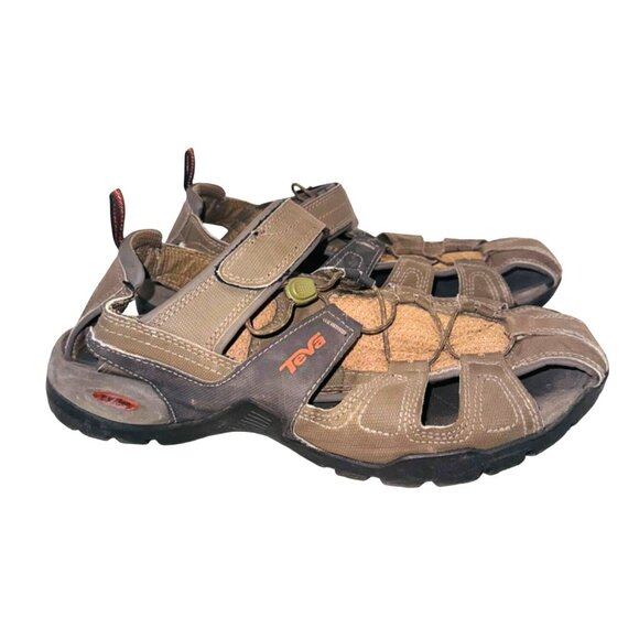 Teva Leather Upper Outdoor Hiking Trail Sandals 10 adjustable Straps Cushion - Picture 2 of 11
